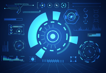 Poster - abstract technology ui futuristic concept hud interface hologram elements of digital data chart, communication, computing and circle percent vitality innovation on hi tech future design background