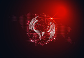 Poster - Abstract world wireframe digital technology and map dot concept Sci fi red light on hi tech future dark background. for template, web design or presentation.