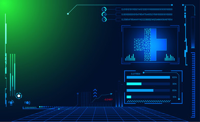 Poster - abstract technology ui futuristic concept hud interface hologram elements of digital data chart, communication, computing and circle percent vitality innovation on hi tech future design background