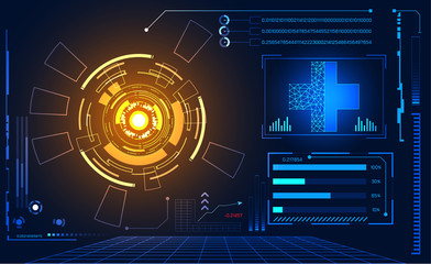 Poster - abstract technology ui futuristic concept hud interface hologram elements of digital data chart, communication, computing and circle percent vitality innovation on hi tech future design background