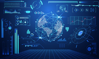 Poster - abstract technology ui futuristic concept world digital hud interface hologram elements of digital data chart, communication, circle percent vitality innovation on hi tech future design background