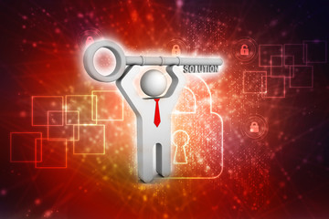 Poster - business man holding key. 3D illustration