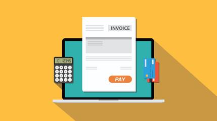 online invoice technology with laptop and paper work document