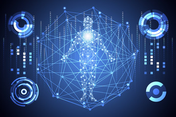 Poster - abstract technology ui futuristic concept hud interface hologram elements of digital data chart, communication, computing,human body digital health care ; health future design on hi tech background.