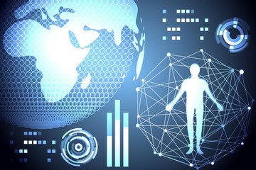 Poster - abstract technology concept global network connection futuristic earth globe virtual hologram communication system world and digital link science  Connection hi tech background.Vector Illustration