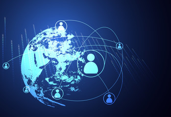 Poster - abstract technology concept global network connection world and digital link global business Connection hi tech science background.Elements of this image furnished by NASA.Vector Illustration