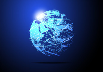 Poster - abstract technology concept global network connection world and digital link global business Connection hi tech science background.Elements of this image furnished by NASA.Vector Illustration