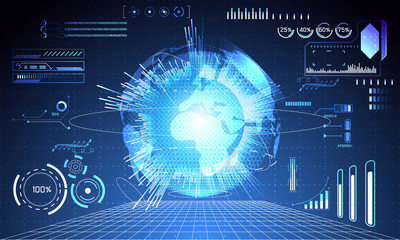 Poster - abstract technology concept global network connection futuristic earth globe virtual hologram communication system world and digital link business Connection hi tech background.Vector Illustration