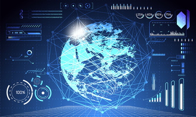 Poster - abstract technology concept global network connection futuristic earth globe virtual hologram communication system world and digital link business Connection hi tech background.Vector Illustration
