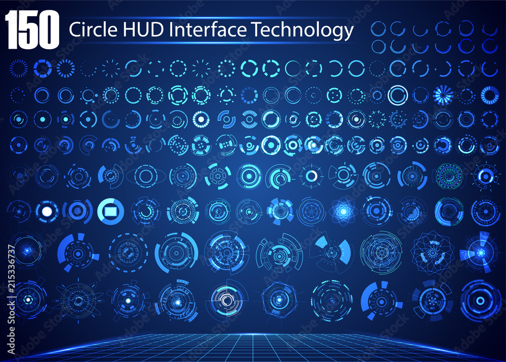 Set of Circle Abstract Digital Technology UI Futuristic HUD Virtual Interface Elements Sci- Fi Modern User For Theme Technology, Game Control,  Elements of Background Hi-tech or Design - obrazy, fototapety, plakaty 