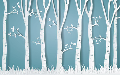 Forest of winter season,Paper vector Illustration