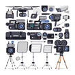 Videographer Equipment Icons in Flat Style