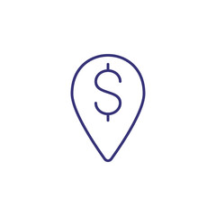 Poster - Cash location line icon. Dollar symbol n mark pointer. Business concept. Can be used for topics like finance, banking, navigation