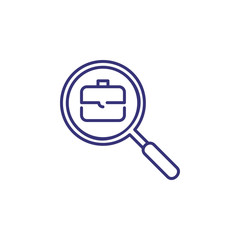 Poster - Job hunting line icon. Magnifier glass, briefcase, cv. Work search concept. Can be used for topics like unemployment, head hunting, career