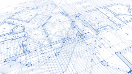 Wall Mural - Architecture design: blueprint plan - illustration of a plan modern residential building / technology, industry, business concept illustration: real estate, building, construction, architecture