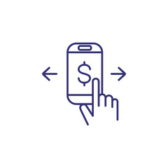Poster - Mobile payment line icon. Money, dollar, smartphone, hand, arrow. Finance concept. Can be used for topics like app design, online purchasing, budgeting