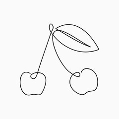 Wall Mural - Cherry - one line drawing. Continuous line fruit. Hand-drawn minimalist illustration, vector.