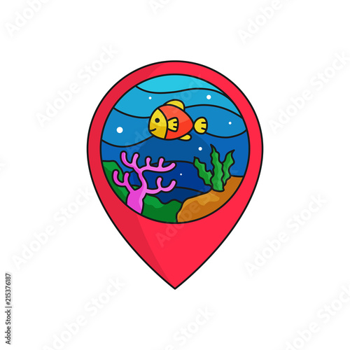 Fotografie, Obraz Under the sea map pin locator logo badge