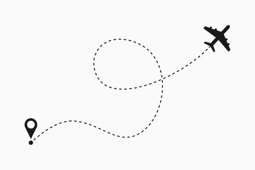 Poster - Airplane dotted line path. Air plane route. Vector illustration.