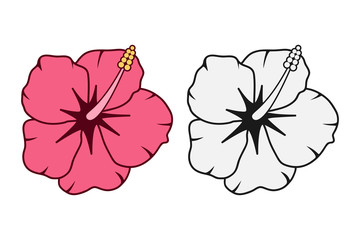 Poster - Hibiscus flower. Tropical Hawaiian flower set. Vector illustration.