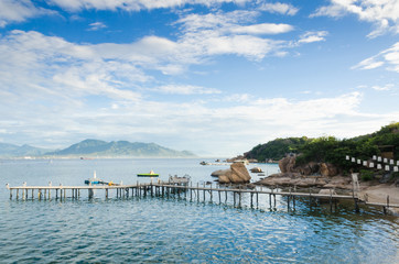 beautiful wooden dock on the beach