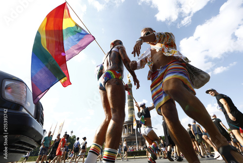 Revellers take part in the annual Gay Pride parade, also called Christopher Street Day parade in Berlin