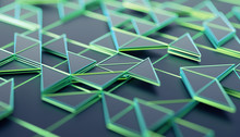 Abstract 3d Rendering Of Geometric Surface. Composition With Triangles. Futuristic Modern Background Design For Poster, Cover, Branding, Banner, Placard.