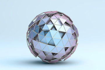 Aufkleber - Abstract 3d rendering of polygonal sphere. Geometric shape, futuristic modern background design for poster, cover, branding, banner, placard.