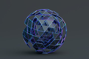 Poster - abstract 3d rendering of polygonal sphere. geometric shape, futuristic modern background design for 