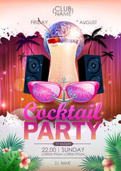 Wall Mural - Disco background. Disco ball summer cocktail party poster