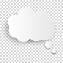 Cloud Icon, White Thought Bubble On Transparent Checked Background For Infographic Design. Vector Illustration