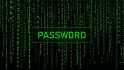 Aufkleber - Secure password. Cyber attack. Hacking. Digital background green matrix. Binary computer code. Vector Illustration.