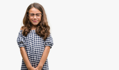 Sticker - Brunette hispanic girl wearing glasses with a happy face standing and smiling with a confident smile showing teeth