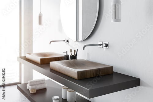 Cuadros en Lienzo Double sink side view, concrete bathroom