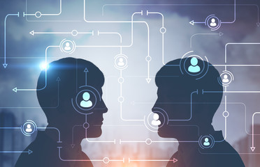Poster - Two men facing each other in city, network