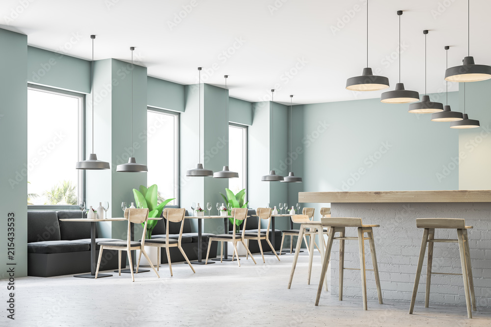 Green modern restaurant interior with a bar Stock Photo | Adobe Stock