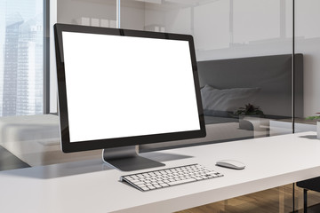 Poster - mock up computer screen white home office table