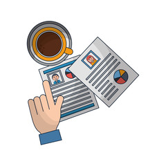 set of curriculum vitae with coffee cup