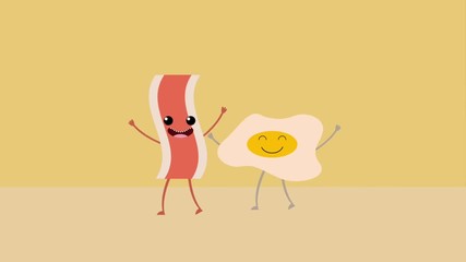 Poster - kawaii cartoon food fried egg and bacon animation hd