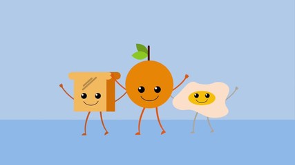 Poster - kawaii cartoon breakfast orange bread and fried egg animation hd