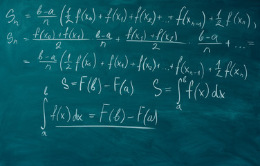 Math formulas written school board Chalkboard, blackboard.