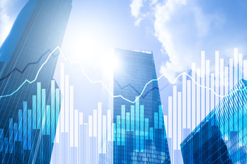 Wall Mural - Double exposure Financial graphs and diagrams. Business, economics and investment concept.