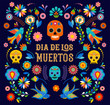 © Marina Zlochin - Day of the dead, Dia de los moertos, banner with colorful Mexican flowers. Fiesta, holiday poster, party flyer, greeting card