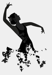 Silhouette of Spanish flamenco dancer isolated on white background