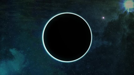 Wall Mural - solar eclipse of a black planet ,background nebula