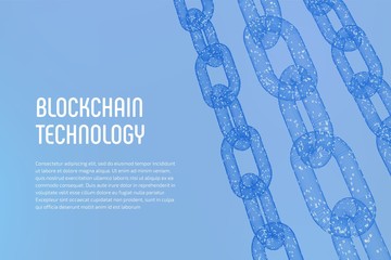 Wall Mural - Block chain. Crypto currency. Blockchain concept. 3D wireframe chain with digital code. Editable cryptocurrency template. Stock vector illustration.