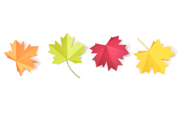 Wall Mural - Autumn leaves paper cut on white background - isolated