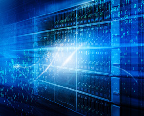 Technology of Numbers series. Background composition of digits, grids and lights on the subject of technology, science and the world of computer information