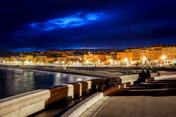 Canvas Print - City Skyline of Nice in France at Night