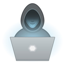 Hacker Icon With A Laptop. Vector Sign